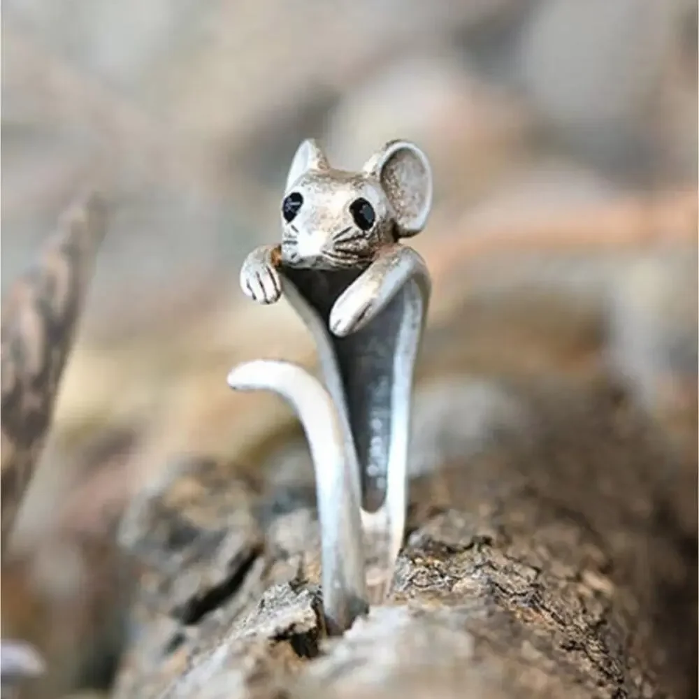Mouse Silhouette Animal Ring Silver Tone Adjustable Size Minimalist Jewelry New